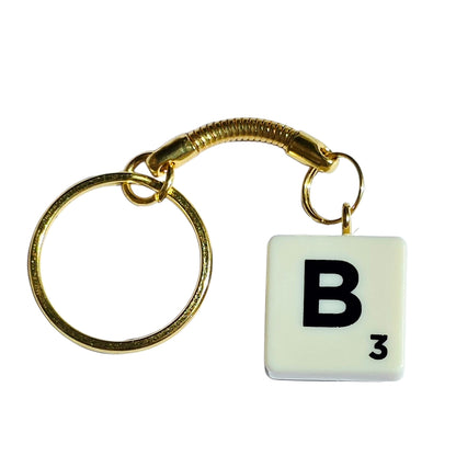Letter B White Scrabble Tile Keyring - Limited Edition